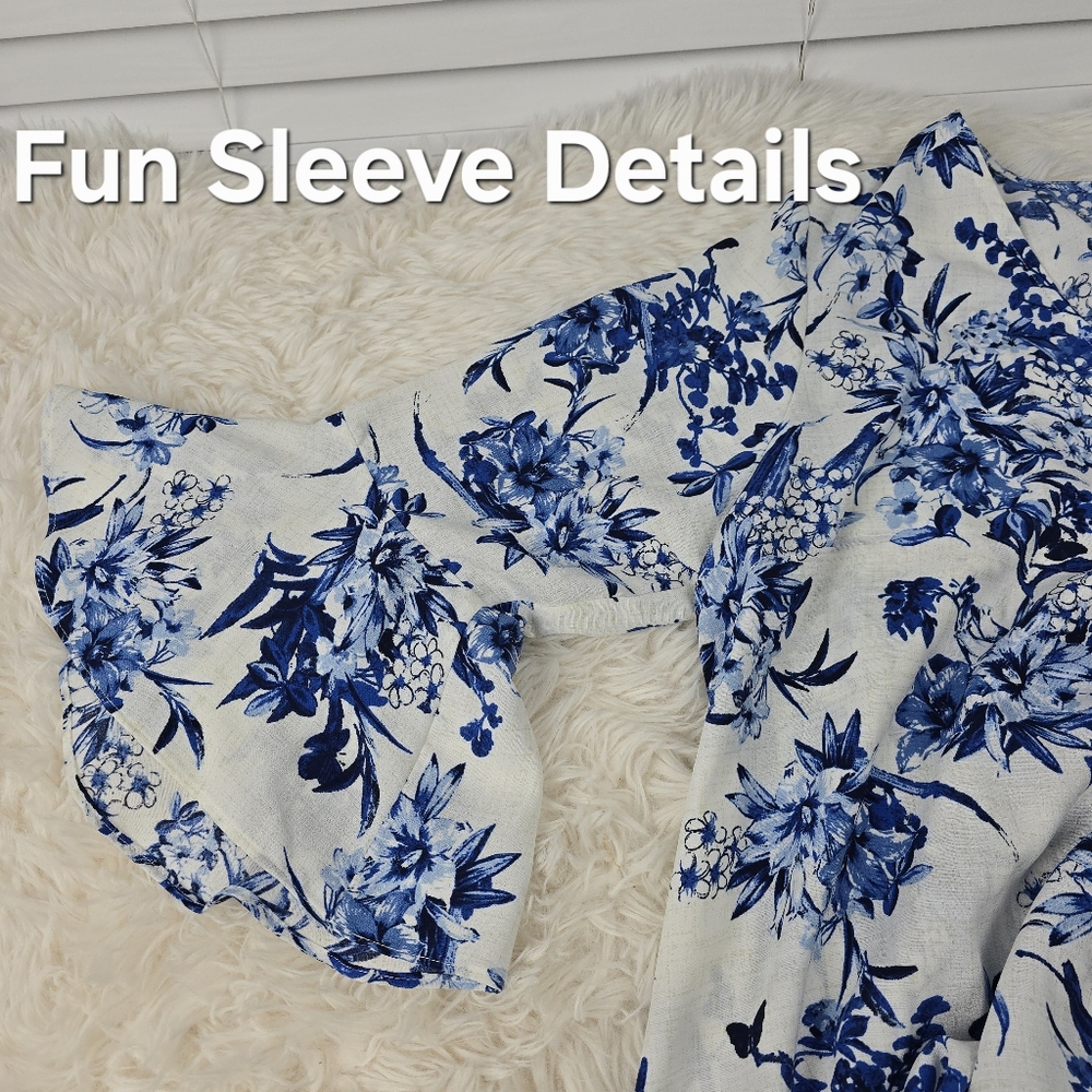 ALYX Floral Pullover Top with V Neckline and Tied Lower Front - Picture 6 of 12